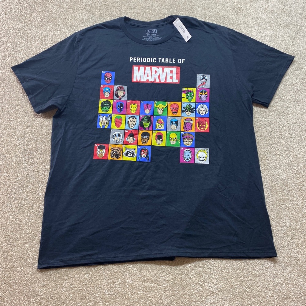 Marvel Periodic Table Shirt Mens 2XL Black Superhero Comic Con Graphic Tee